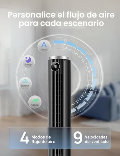 Miniatura 6 de DREO Ventilador de torre inteligente para dormitorio, altura ajustable de 40 a 45 pulgadas, velocidad de 28 pies/s, motor de CC, 9 velocidades, 4
