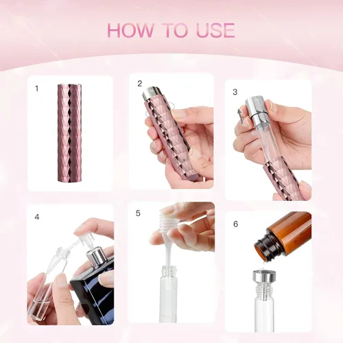 Miniatura 6 de LISAPACK Botella de spray de perfume atomizador 8ML (3 PCS) Dispensador de colonia vacío portátil (negro, plata, rosa)
