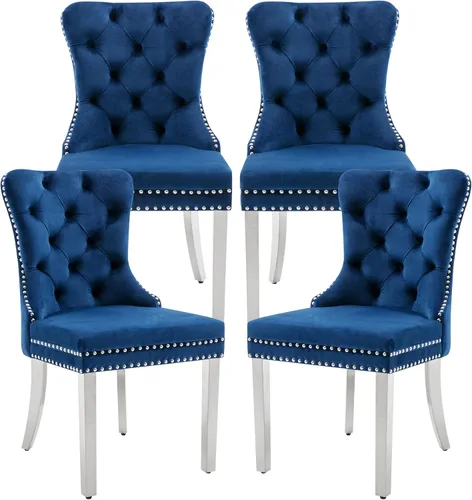 Miniatura 36 de Juego de 2 Sillas de Comedor, Sillas de Terciopelo Acolchado con Patas Modernas de Acero Inoxidable, Ribete de Remaches con Anilla Metálica