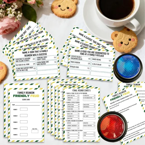 Miniatura 3 de Juego de Cartas Feud Familiar con 2 Timbres de Respuesta, Diversión de Noche de Juegos de Reunión Familiar Trivia para Fiestas de Reuniones