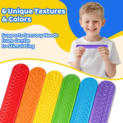 Miniatura 3 de Pulseras texturizadas – 6 juguetes sensoriales de silicona para niños, adolescentes y adultos – Herramientas calmantes para autismo, TDAH, ansiedad