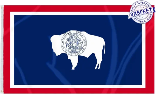AMZFLAG Wyoming State Flag 3x5 ft Outdoor, Heavy Duty WY Wyoming Flags with 2 Brass Grommets, Patriotic Double Sided State of Wyoming Flag 3 Ply