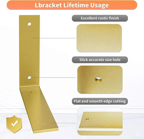 Miniatura 2 de Soportes de estante dorados resistentes de 4 pulgadas, soporte de estante en L de hierro dorado rústico, estante flotante de metal moderno