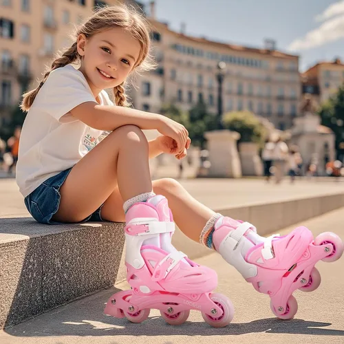 Miniatura 5 de Patines en línea para niñas y niños, cuchillas de patines con 4 tamaños ajustables con ruedas iluminadas para niños y niñas principiantes de 4-8
