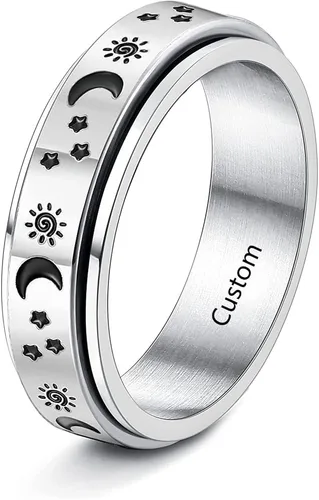 Miniatura 6 de Anillos giratorios personalizados de acero inoxidable para mujeres y hombres, juego de anillos de banda para ansiedad, sol, luna, estrella, anillo