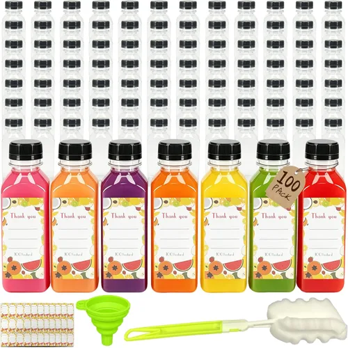 Miniatura 8 de 36 unidades de botellas de plástico de 8 onzas con tapas, botellas de jugo con tapas, recipientes reutilizables transparentes para bebidas a granel