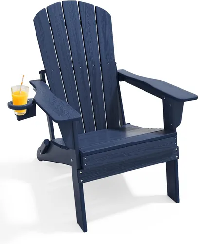 Miniatura 20 de Juego de sillas plegables Adirondack de 3 piezas, respaldo extra alto de 38 pulgadas y grano de madera en relieve, muebles de patio de polietileno