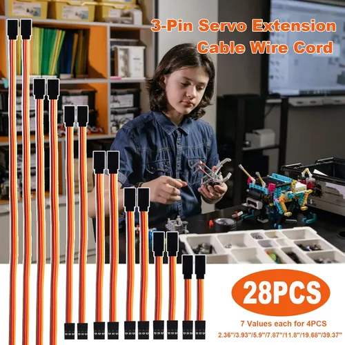 Miniatura 2 de Cable de extensión servo de 28 piezas, 7 tamaños, cable de extensión servo de 3 pines, cable de cable macho a hembra, conector de cable de cable
