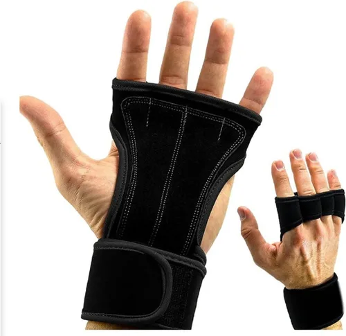 Guantes de entrenamiento cruzado con acolchado de cuero con soporte de muñeca para WODs y entrenamientos de gimnasio, guantes antideslizantes para