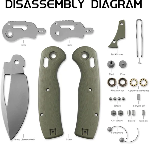 Miniatura 5 de Petrified fish PFP13 cuchillo plegable Viper, hoja de acero K110 de 3.5" lavada en piedra, mango G10, cuchillo de bolsillo para camping EDC al aire