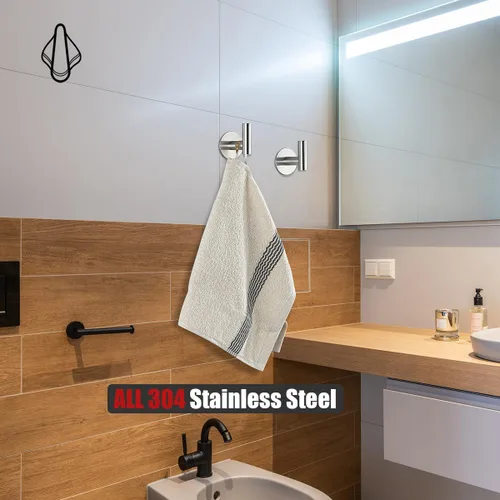Miniatura 5 de JQK - Ganchos autoadhesivos para toallas cepillados, sin taladro, para adherir en la pared, para abrigos, batas y ropa, para baño, cocina, garaje