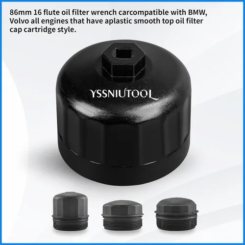 Miniatura 4 de Llave de filtro de aceite de 16 flautas de 3.409 in para Volvo y BMW con tapas de carcasa de filtro de aceite estilo cartucho de 16 flautas de 3.409