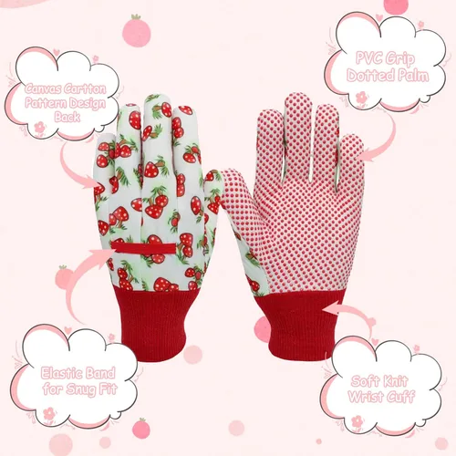 Miniatura 2 de Paquete de 3 pares de guantes de jardín para niños, guantes de jardinería para niños pequeños, regalos medianos para edades de 4 a 5 años, estilo 1