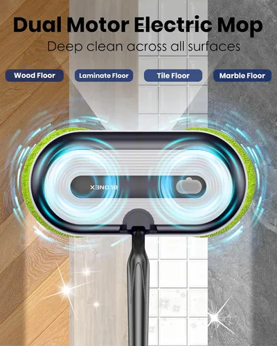 Miniatura 8 de Blonex Limpiador de piso inalámbrico eléctrico, trapeador eléctrico giratorio con faros LED y rociador de agua, batería de larga duración, tanque