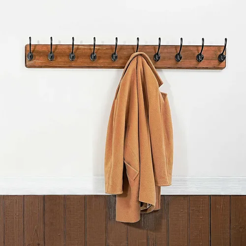 Miniatura 6 de WEBI Perchero de Abrigo Montado en Pared, Ganchos de Abrigo Montados en Pared, 16" de Agujero a Agujero, Colgador de Abrigo de Pared, Riel de Madera