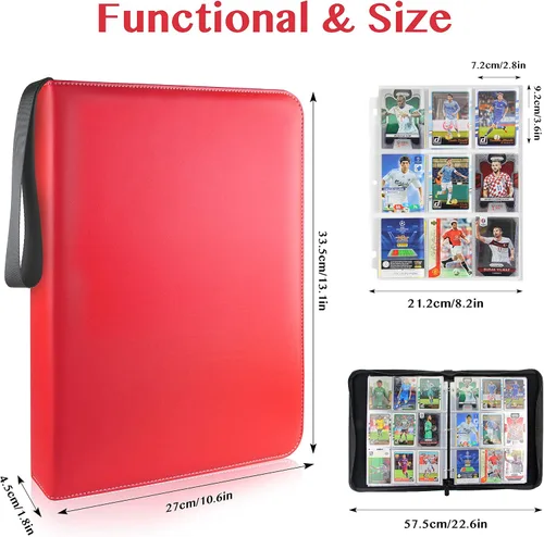 Miniatura 2 de Carpeta de 900 tarjetas de 9 bolsillos compatible con tarjetas intercambiables, estuche de almacenamiento portátil con hojas extraíbles para Rojo