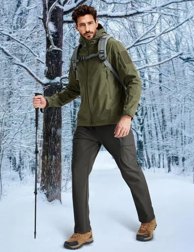 Miniatura 15 de MAGCOMSEN - Pantalones de invierno para hombre, impermeables, con forro polar pantalones tácticos softshell, para snowboard, esquí, con bolsillos