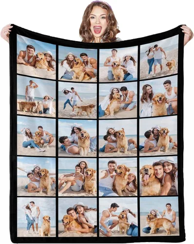 Miniatura 21 de Manta de fotos personalizada, 4 fotos, mantas personalizadas para mamá, abuela, esposa, mujeres de hija, hijo, marido, 8 tamaños 4 Fotos-1