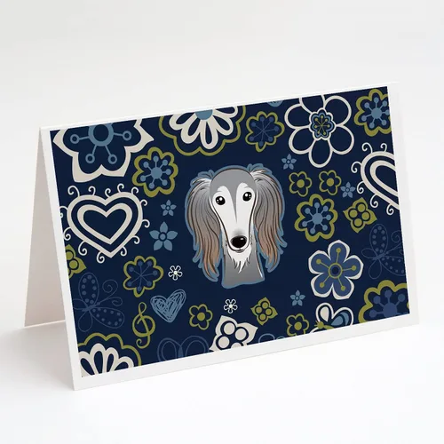 Miniatura 21 de Caroline's Treasures BB5095GCA7P - Tarjetas de felicitación y sobres con diseño de flores azules y sabuesos afganos, paquete de 8 tarjetas en blanco