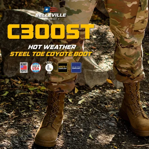 Miniatura 2 de Belleville C300 ST - Botas de combate con punta de acero para clima caliente de 8 pulgadas para hombres, botas de cuero de ganado marrón coyote