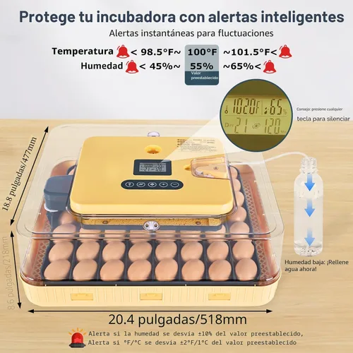 Miniatura 5 de Incubadoras para incubar huevos, incubadora de 56 huevos con ovoscopio, volteador automático de huevos, control de temperatura y humedad, día
