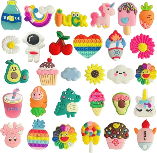 Miniatura 4 de monochef Dijes para zapatos para niñas y adolescentes paquete de 30 dijes de decoración de zapatos al azar, dijes de unicornio para zapatos
