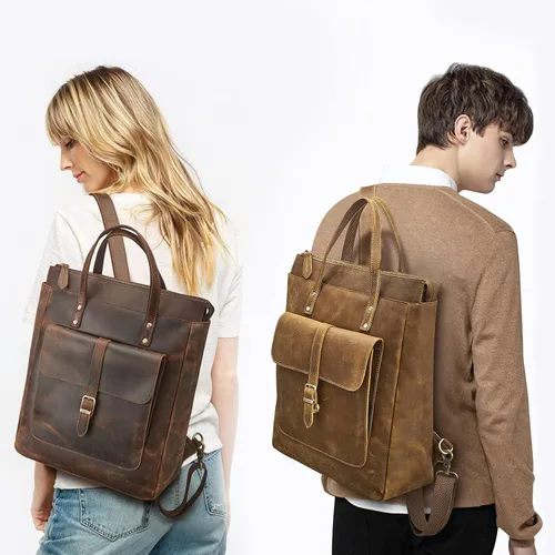 Miniatura 5 de S-ZONE Mochila de piel auténtica para mujer, con estilo retro, estilo vintage