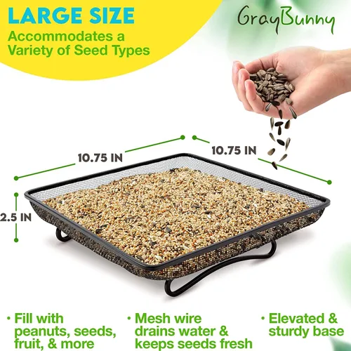 Miniatura 4 de Bandeja alimentadora de pájaros terrestres para exteriores (metal) – Bandeja de malla resistente a la intemperie para aves silvestres, ardillas