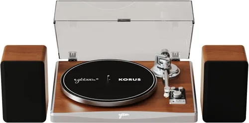 Syitren KORUS - Tocadiscos con altavoces externos, tocadiscos Bluetooth, tocadiscos de transmisión por correa de 2 velocidades, contrapeso