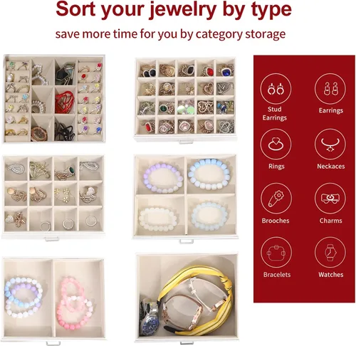 Miniatura 3 de BOOVO Joyero para mujer, organizador de joyas grande de 6 capas con espejo, caja de almacenamiento multifunción con cerradura, soporte