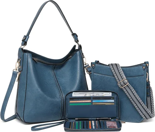Miniatura 21 de Carteras para Mujeres 3PCS, Juego de Bolsos Cruzados Bolso Grande de Cuero Carteras de Hombro con Billetera Correas Ajustables para Damas Tote
