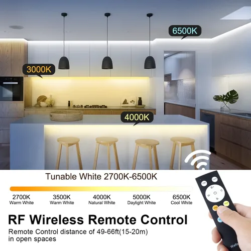Miniatura 3 de Wefomey Tira de luces LED blancas, luz de cinta flexible regulable brillante de 24 V con control remoto y aplicación, fuente de alimentación