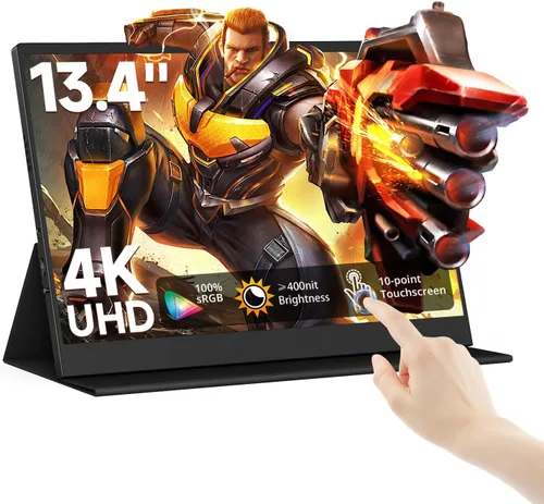 AYY Monitor portátil 4k, pantalla táctil de 13.4" 3840x2160 Segunda pantalla 100% sRGB, 400cd HDR USB C Ultra Slim IPS Monitor portátil para Mac