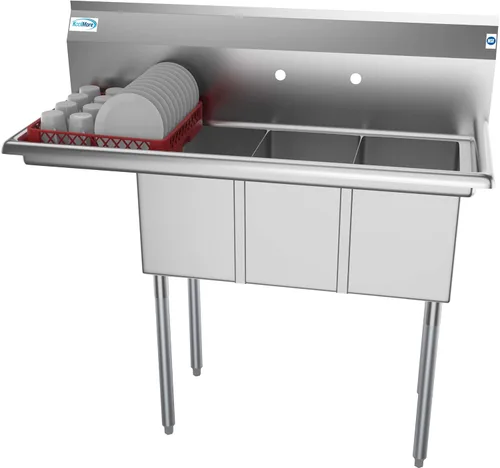 Miniatura 12 de KoolMore - SC101410-12B3 Fregadero de cocina comercial de acero inoxidable NSF de 3 compartimentos con escurraderos derecho e izquierdo