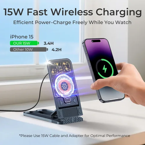 Miniatura 2 de Paquete de 2 cargadores de teléfono inalámbricos rápidos de 15 W, estación de carga inalámbrica plegable para teléfono celular compatible con iPhone
