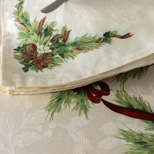 Miniatura 3 de Benson Mills mantel con diseño de moños navideños, 55% algodón, 45% poliéster