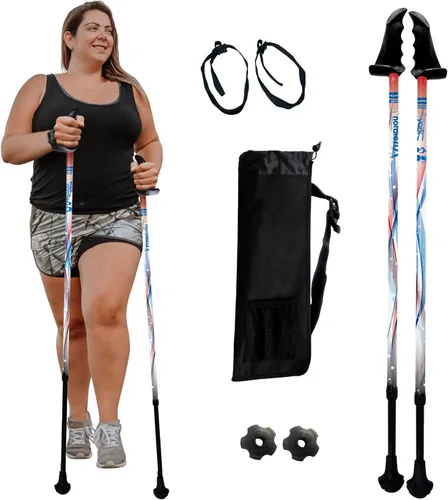 Miniatura 21 de York Nordic Bastones de senderismo motivadores grandes y altos para equilibrio y rehabilitación, 2 piezas, fuertes bloqueos de botón, patas de goma