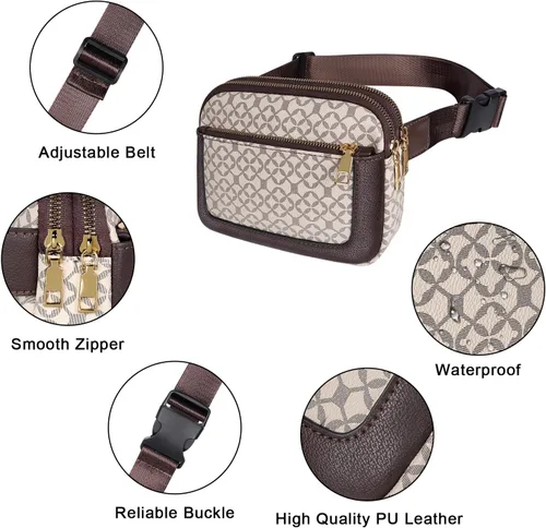 Miniatura 3 de Geestock Riñoneras para mujer, bolsa de cinturón de cuero vegano a la moda, impermeable, para cualquier lugar, con correa ajustable, Impresión