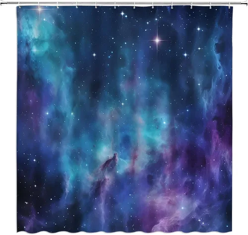 Miniatura 11 de Cortina de ducha con diseño de galaxia, espacio exterior, estrellado, para hombres, niños, universo nebulosa, planeta, juego de decoración de baño