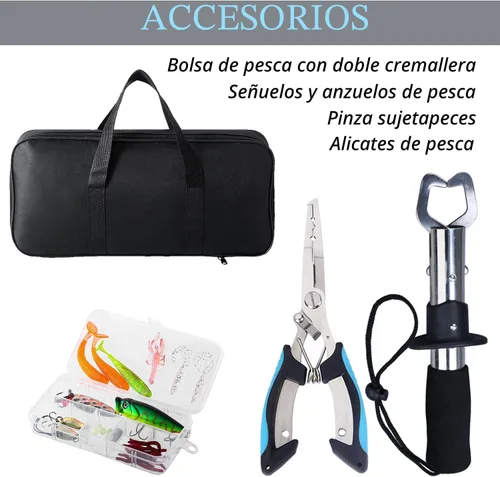 Miniatura 5 de Tripquips Caña de pescar, caña de pescar telescópica de 6.9 pies y carrete combinado con alicates de pesca y agarre de labios equipo de pesca, Combo