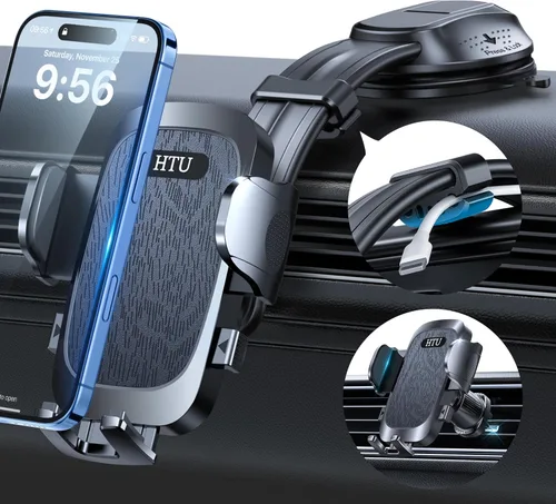 Miniatura 9 de HTU Soporte de teléfono de automóvil con succión más fuerte mejorado, brazo flexible, soporte giratorio para teléfono celular para salpicadero, Negro