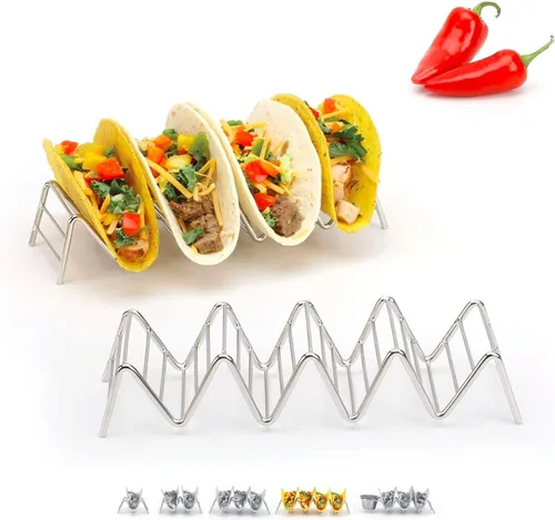 Miniatura 7 de Juego de 2 soportes apilables de acero inoxidable de alta calidad, cada estante tiene capacidad para 2 o 3 tacos duros o suaves, cinco estilos