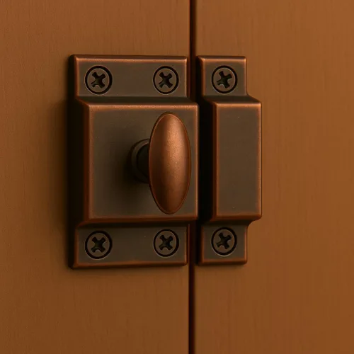 Miniatura 7 de Pestillo de puerta de gabinete de latón antiguo estampado pequeño - 1 7/8" × 1 7/8" - Pestillo de puerta de armario con resorte cargado con giro