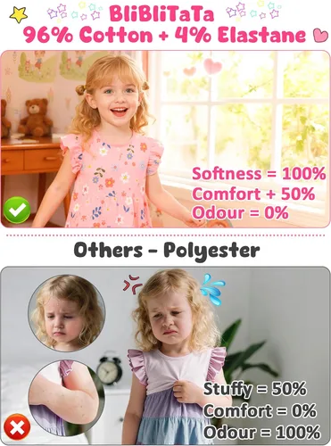 Miniatura 4 de Vestido casual para niñas, de algodón suave, manga corta, transpirable, acampanado, para adolescentes, talla 2T, 3T, 4T, 5, 6, 7, 8, 9, 10, 12, 13