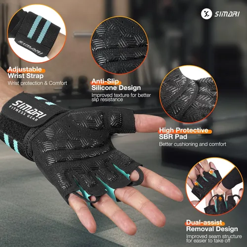 Miniatura 7 de SIMARI Guantes de gimnasio de entrenamiento para hombres y mujeres, guantes de levantamiento de pesas con soporte para muñeca, agarre de almohadilla
