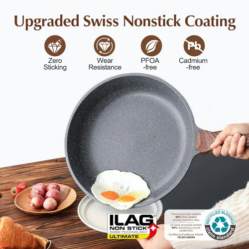 Miniatura 2 de SENSARTE Sartén antiadherente de 12.5 pulgadas, sartén de tortilla con revestimiento de granito suizo, utensilios de cocina de piedra saludable, Gris