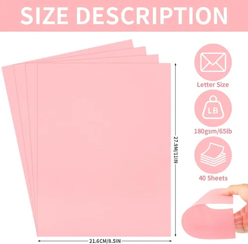 Miniatura 2 de Uncle Paul 40 hojas románticas de cartulina rosa – 8.5 x 11 pulgadas, doble cara, papel de impresora de 65 libras, perfecto para álbumes de rosado