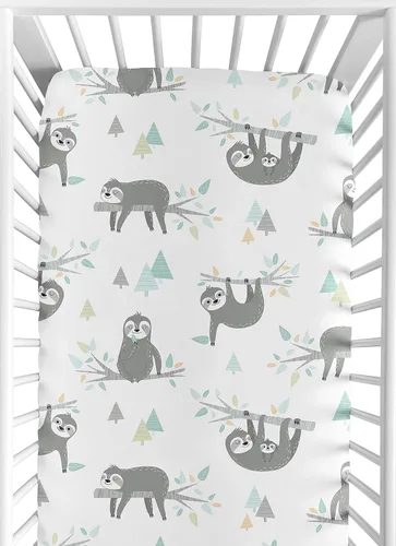 Sweet Jojo Designs Sábanas ajustables para cuna de bebé (perezoso jungla) para niños o niñas, guardería infantil, habitación de niños pequeños -