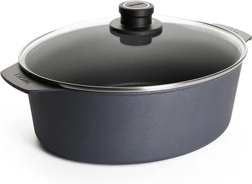 Woll Diamond Lite - Utensilios de cocina ovalados de aluminio fundido reforzado con diamante, antiadherente, resistente a los arañazos, con tapa,