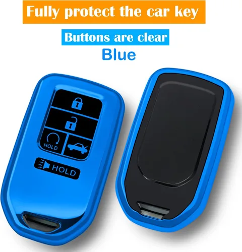 Miniatura 3 de Kirsnda Funda para llavero Honda, con llavero, TPU suave para proteger la carcasa de la llave del coche, compatible con Civic Accord Pilot CR-V Azul